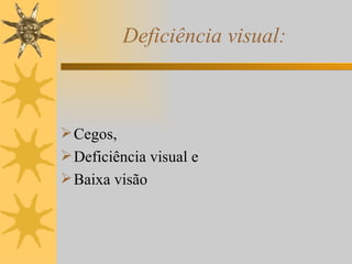 Deficiência visual: Cegos, Deficiência visual e Baixa visão 