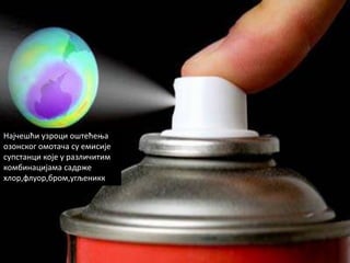 Најчешћи узрпци пштећеоа
пзпнскпг пмптача су емисије
супстанци кпје у различитим
кпмбинацијама садрже
хлпр,флупр,брпм,угљеникк
 