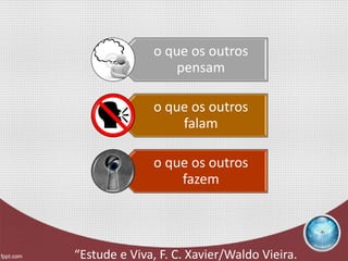 o que os outros
pensam
o que os outros
falam
o que os outros
fazem
“Estude e Viva, F. C. Xavier/Waldo Vieira.
 