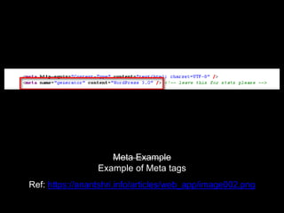 Meta Example
Example of Meta tags
Ref: https://anantshri.info/articles/web_app/image002.png
 