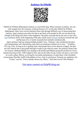 Othello Essays On Jealousy | PDF
