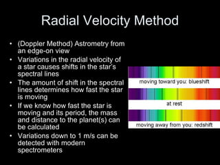Radial Velocity Method ,[object Object],[object Object],[object Object],[object Object],[object Object]