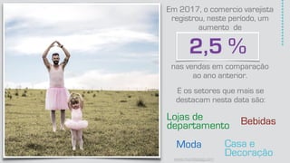 Em 2017, o comercio varejista
registrou, neste período, um
aumento de
/////////////////////////////////////
www.mundipagg.com
nas vendas em comparação
ao ano anterior.
E os setores que mais se
destacam nesta data são:
Lojas de
departamento Bebidas
Moda Casa e
Decoração
***************
2,5 %
 