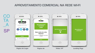 APROVEITAMENTO COMERCIAL NA REDE WI-FI
Vídeo 10”Página de Login Landing PagePágina de
Aproveitamento
comercial
SP
CO
TA
_A
 