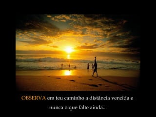 OBSERVA  em teu caminho a distância vencida e  nunca o que falte ainda ... 