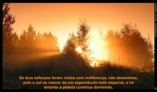 Se teus esforços forem vistos com indiferença, não desanimes, pois o sol ao nascer da um espectáculo todo especial, e no entanto a plateia continua dormindo. 