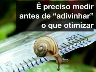 É preciso medir
antes de “adivinhar”
      o que otimizar
 