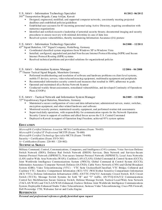 information technology specialist resumes