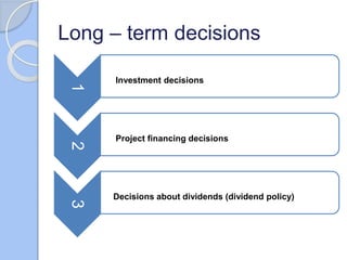  Requirements when it comes
to making investment decisions:
Evaluation of the value of particular
projects,
Defining th...
