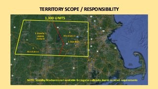 TERRITORY SCOPE / RESPONSIBILITY
1,300 UNITS
3
Mechanics
4
Mechanics
5 Standby’s
UMASS
Amherst
2 Standby’s
NOTE: Standby Mechanics not available for regular callbacks due to contract requirements
 