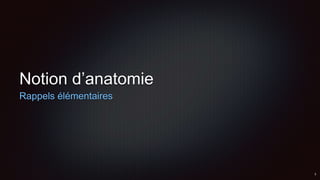 Notion d’anatomie
Rappels élémentaires
 