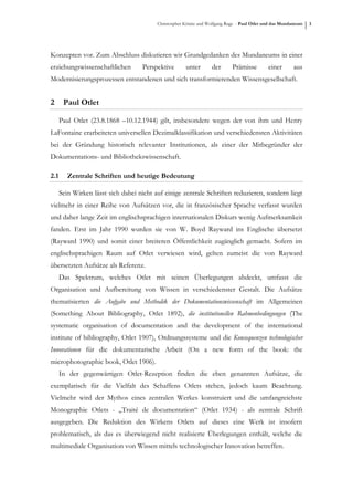 Christospher Könitz und Wolfgang Ruge - Paul Otlet und das Mundaneum   3




Konzepten vor. Zum Abschluss diskutieren wir ...