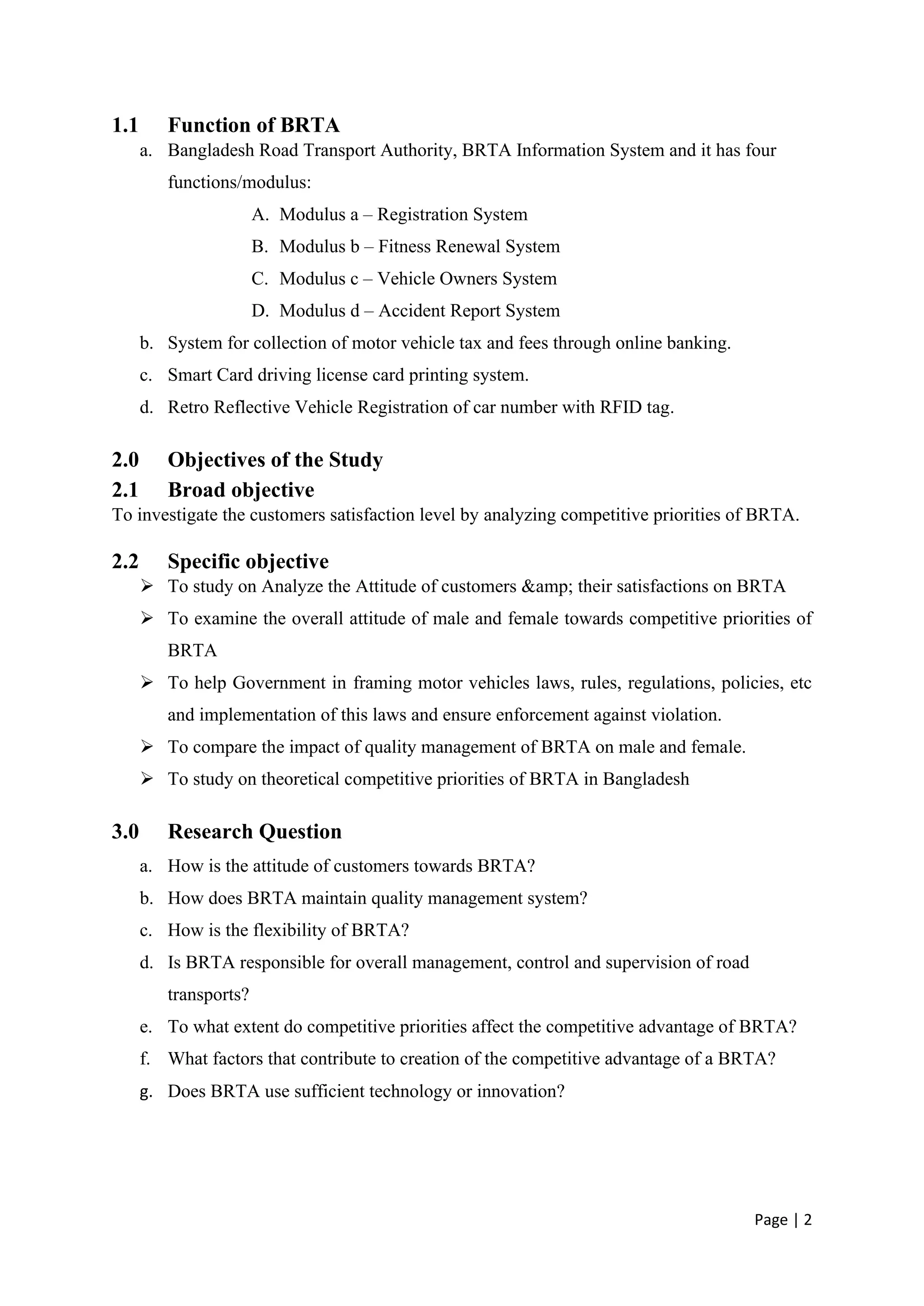 Competitive Priorities of Bangladesh Road Transport Authority (BRTA)