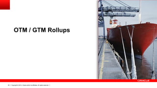OTM / GTM Rollups




39   Copyright © 2012, Oracle and/or its affiliates. All rights reserved.
 