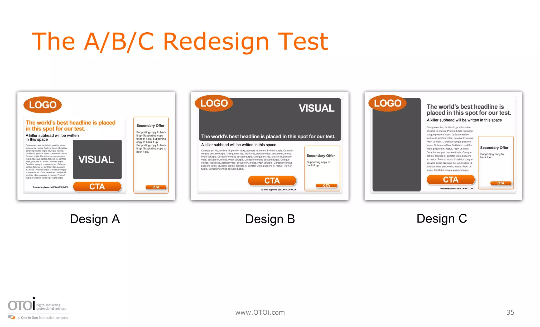 The A/B/C Redesign Test Design A Design B Design C 