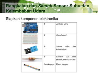 Rangkaian dan Sketch Sensor Suhu dan
Kelembaban Udara
Siapkan komponen elektronika
 