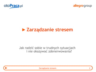 Zarządzanie stresem


Jak radzić sobie w trudnych sytuacjach
     i nie okazywać zdenerwowania?




             Zarządzanie stresem         2
 