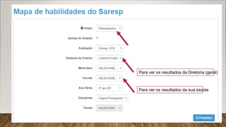 Para ver os resultados da sua escola
Para ver os resultados da Diretoria (geral)
 