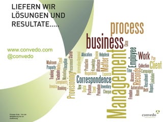 Process Suite - Von der
Modellierung bis zur
Ausführung
LIEFERN WIR
LÖSUNGEN UND
RESULTATE…..
www.convedo.com
@convedo
 