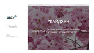 #КАЙДЗЕН
КОНВЕРСИЯ =
КОЛ-ВО ЗАЯВОК (МЕЙЛ, ТЕЛЕФОН)
КОЛ-ВО ПОСЕТИТЕЛЕЙ САЙТА
*100%
 