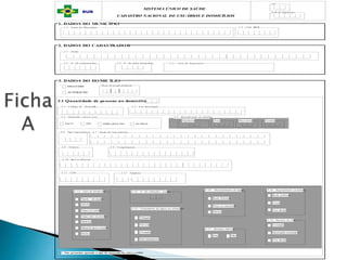 SISTEMA ÚNICO DE SAÚDE
CADASTRO NACIONAL DE USUÁRIOS E DOMICÍLIOS
3. DADOS DO DOMICÍLIO
3.7 - Nome do lo gradouro
3.8 - Número
3.10 - Bairro/Distrito
3.11 - CEP
3.16 - Abastecimento de água
Rede Pública
Poço ou nascente
Outros
3.4 - Domicílio coberto por:
PACS PSF SIMILARES PSF
3.18 - Esgotamento sanitário
Rede pública
Fossa
Céu aberto
2. DADOS DO CADAST
RADOR
Data de preenchimento
2.4 - Visto do Supervisor
Segmento Área Microárea Família
OUTROS
SUS
1.1 - Nome do Município 1.2 - Cód. IBGE
2.1 - Nome
3.9 - Complemento
3.13 - Tip o de domicílio
Tijolo / alv enaria
Taip a revestida
Taip a não revestida
Madeira
Material aproveitado
Outros
3.15 - Tratamento de água no domicílio
Filtração
Fervura
Cloração
Sem tratamento
3.17 - Energia elétrica
Não
Sim
3.19 - Destin o do lixo
Coletado
Queimado/enterrado
Céu aberto
3.1 Quantidade de pessoas no domicílio
3.12 - Telefo ne
-
3.14 - N.º de cômodos / peças
3.5 - Identificação da família
Adobe
3.6 - Tip o lo gradouro
1. DADOS DO MUNICÍPIO
Lote de digita ção
2.2 - N.º do cadastrador 2.3 - N.º da ficha domicilia r
INCLUSÃO
ALTERAÇÃO
3.2 - Códig o do domicílio
* 3.3 - Uso municipal
* Não preencher quando o tipo de operação for INCLUSÃO
UF
 
