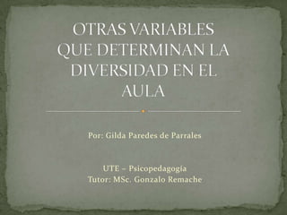 Por: Gilda Paredes de Parrales



    UTE – Psicopedagogía
Tutor: MSc. Gonzalo Remache
 
