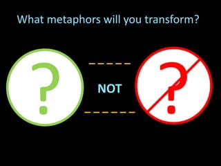 _ _ _ _ _
NOT
_ _ _ _ _ _
What metaphors will you transform?
 