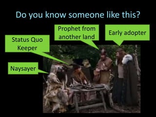 Do you know someone like this?
Naysayer
Status Quo
Keeper
Prophet from
another land
Early adopter
 