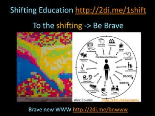 Shifting Education http://2di.me/1shift
To the shifting -> Be Brave
Brave new WWW http://2di.me/bnwww
KevinCheng
Alec Couros http://2di.me/acouros
 