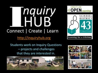 Students work on Inquiry Questions
– projects and challenges
that they are interested in.
http://inquiryhub.org
 