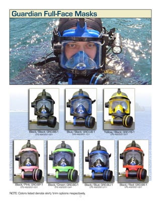 Guardian Full-Face Masks




               Black/Black; GRD-BB-1            Blue/Black; GRD-UB-1              Yellow/Black; GRD-YB-1
                    OTS #920001-001                     OTS #920001-101                 OTS #920001-201




    Black/Pink; GRD-BP-1      Black/Green; GRD-BG-1               Black/Blue; GRD-BU-1         Black/Red; GRD-BR-1
        OTS #920001-031               OTS #920001-041                 OTS #920001-011               OTS #920001-021


NOTE: Colors listed denote skirt/trim options respectively.
                                                              6
 