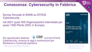 Conoscenza: Cybersecurity in Fabbrica
Survey Annuale di SANS su OT/ICS
Cybersecurity:
nel 2021 quasi 500 Organizzazioni in...