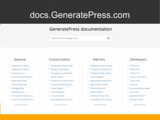 WordCamp Brno 2017 18
docs.GeneratePress.com
 