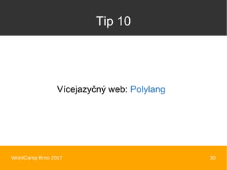 WordCamp Brno 2017 30
Tip 10
Vícejazyčný web: Polylang
 