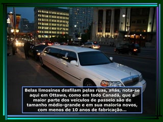 Belas limosines desfilam pelas ruas, aliás, nota-se aqui em Ottawa, como em todo Canadá, que a maior parte dos veículos de passeio são de tamanho médio-grande e em sua maioria novos, com menos de 10 anos de fabricação... 