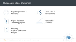 ©  2015  Scalar  Decisions  Inc.  Not  for  distribution  outside  of  intended  audience.   7
Successful  Client  Outcomes
Rapid  Deployment  &  
Flexibility
Higher  Return  on  
Technology  Spend
Matching  
CapEx/OpEx  to  the  
Budget
Lower  Cost  of  
Development
Measurable  
Outcomes
 