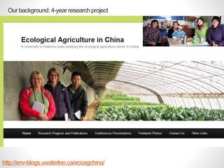 http://env-blogs.uwaterloo.ca/ecoagchina/
Our background: 4-year research project
 