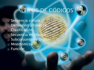    Secuencia simple
   Derivación alfabética
   Clasificación
   Secuencia en bloque
   Subconjunto de Dígitos
   Mnemónicos
   Función
 