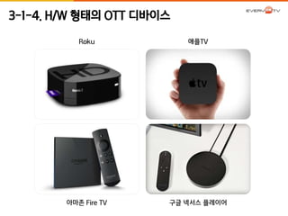 3-1-4. H/W 형태의 OTT 디바이스 
Roku 애플TV 
아마존 Fire TV 구글 넥서스 플레이어 
 