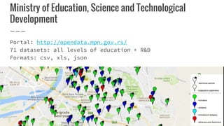 Ministry of Education, Science and Technological
Development
Portal: http://opendata.mpn.gov.rs/
71 datasets: all levels o...