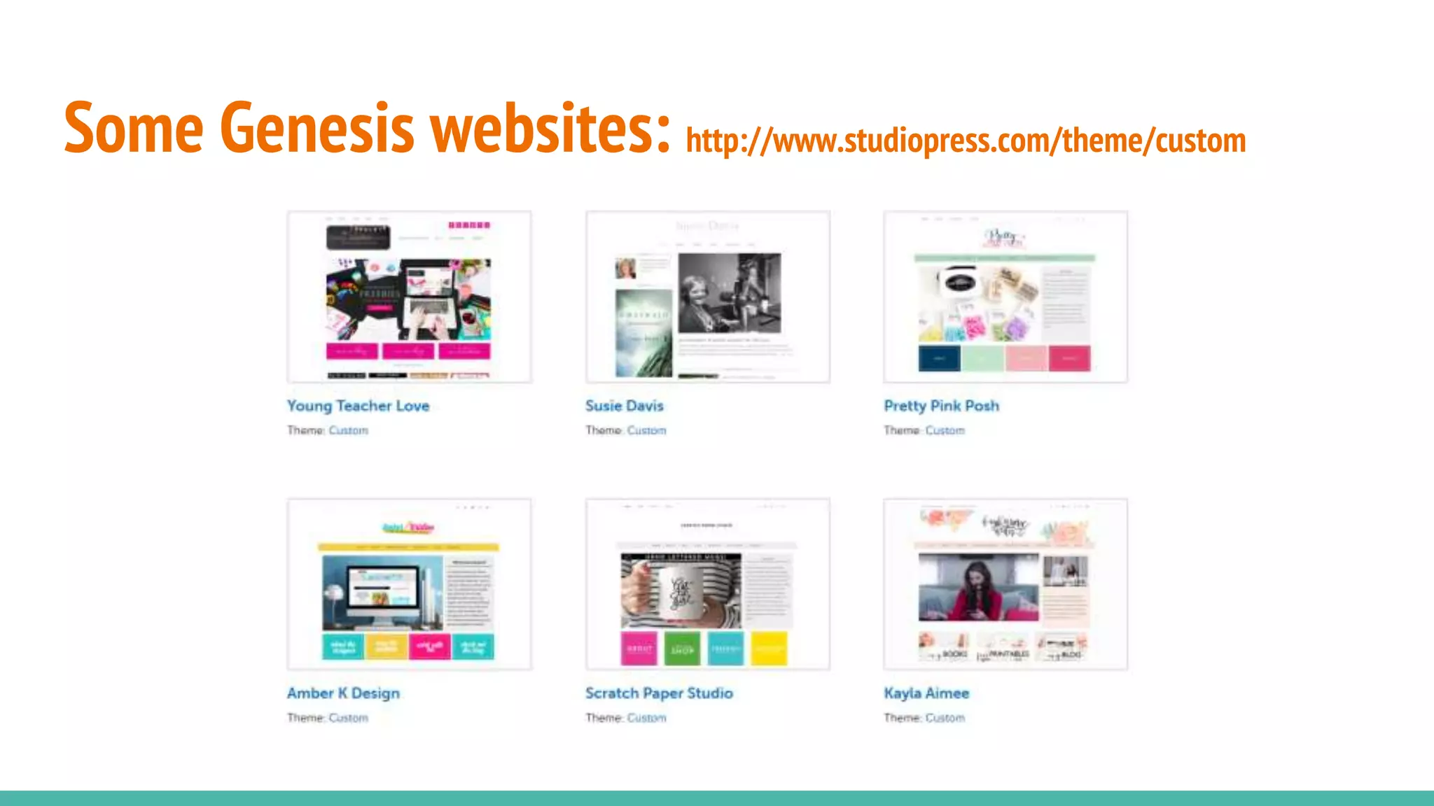 Some Genesis websites: http://www.studiopress.com/theme/custom
 