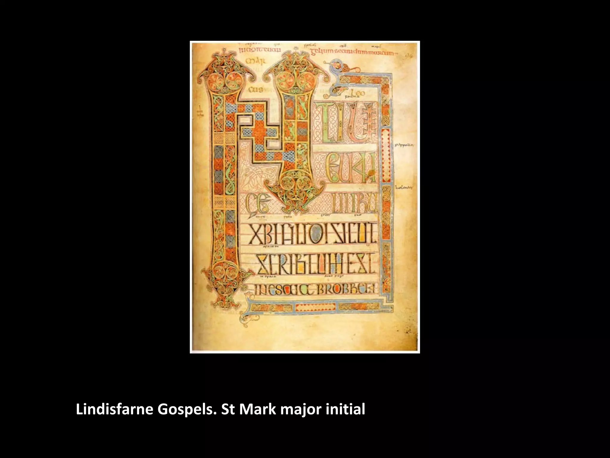 Lindisfarne Gospels. St Mark major initial
