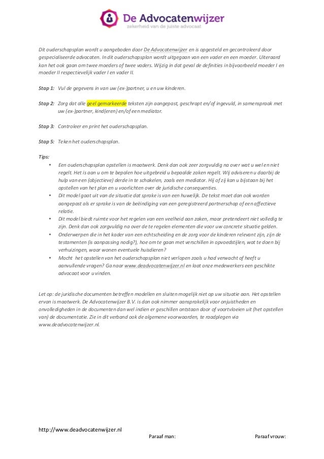 Ouderschapsplan De Advocatenwijzer