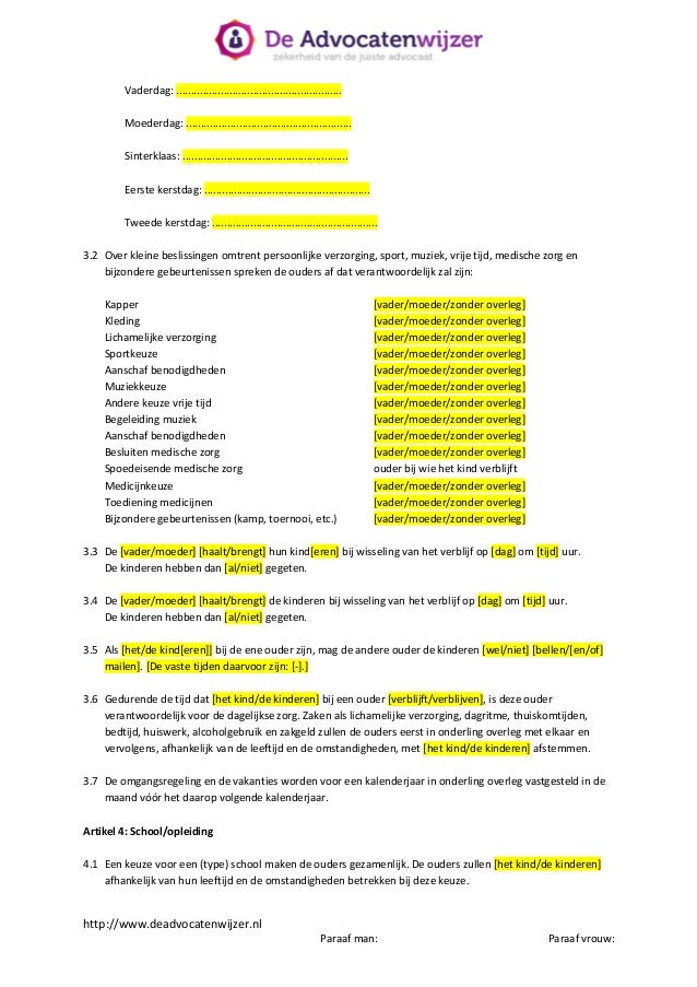 Ouderschapsplan Voorbeeld