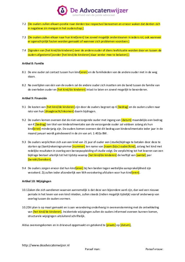 Ouderschapsplan Voorbeeld