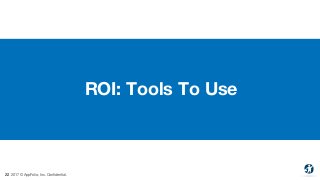 23 2017 © AppFolio, Inc. Confidential.
ROI: Sample Tools To Use
• Hubspot
• Email Marketing Native Metrics
• Mention
• Cal...