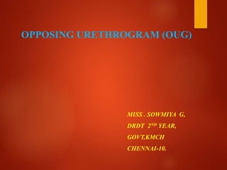 OPPOSING URETHROGRAM (OUG)
MISS . SOWMIYA G,
DRDT 2ND YEAR,
GOVT.KMCH
CHENNAI-10.
 