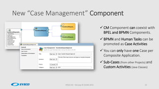 New “Case Management” Component
SYSCO AS – Norway © OUGN 2015 15
 CM Component can coexist with
BPEL and BPMN Components.
 BPMN and Human Tasks can be
promoted as Case Activities
 You can only have one Case per
Composite Application.
 Sub-Cases (from other Projects) and
Custom Activities (Java Classes)
 