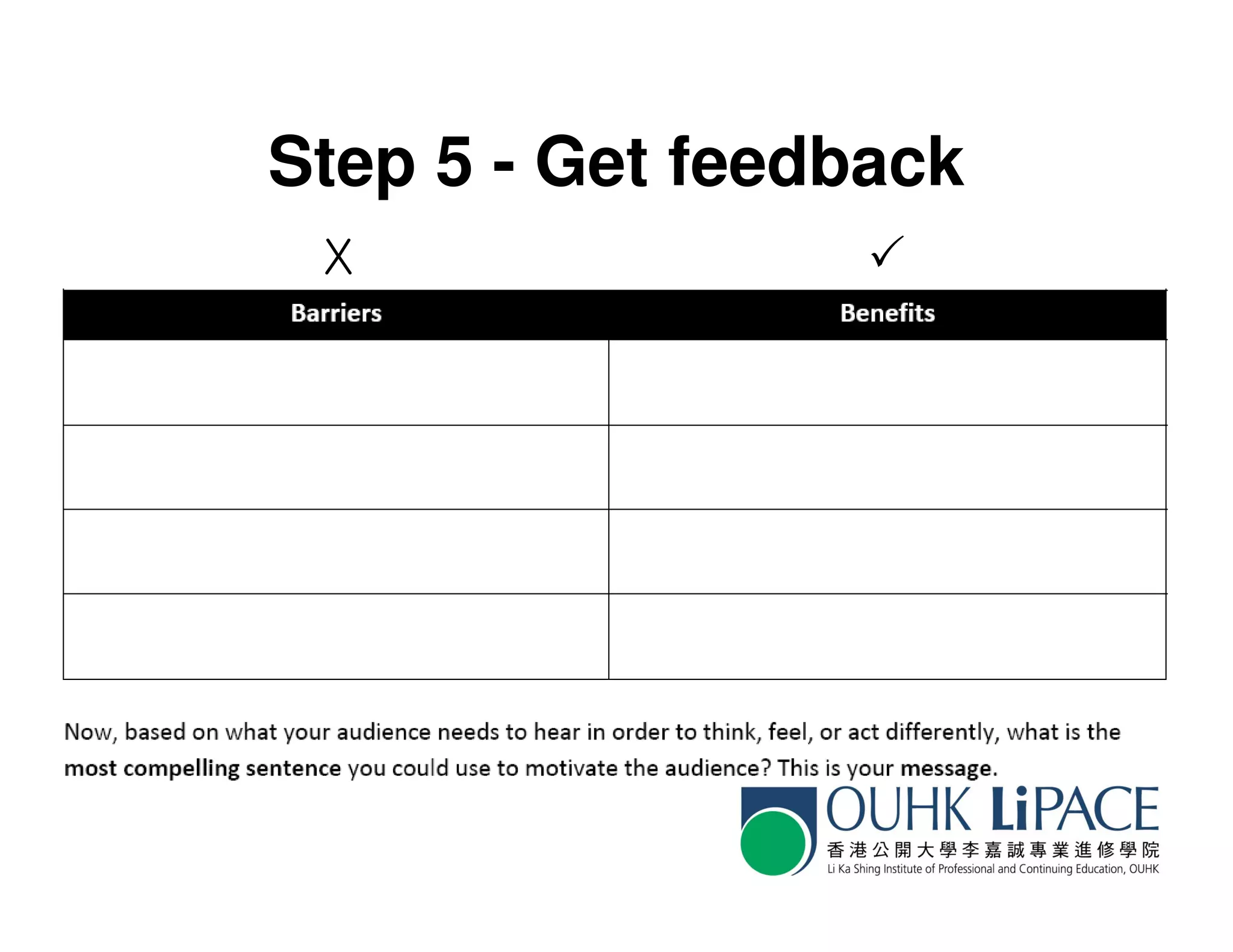 Step 5 - Get feedback
 Χ
 