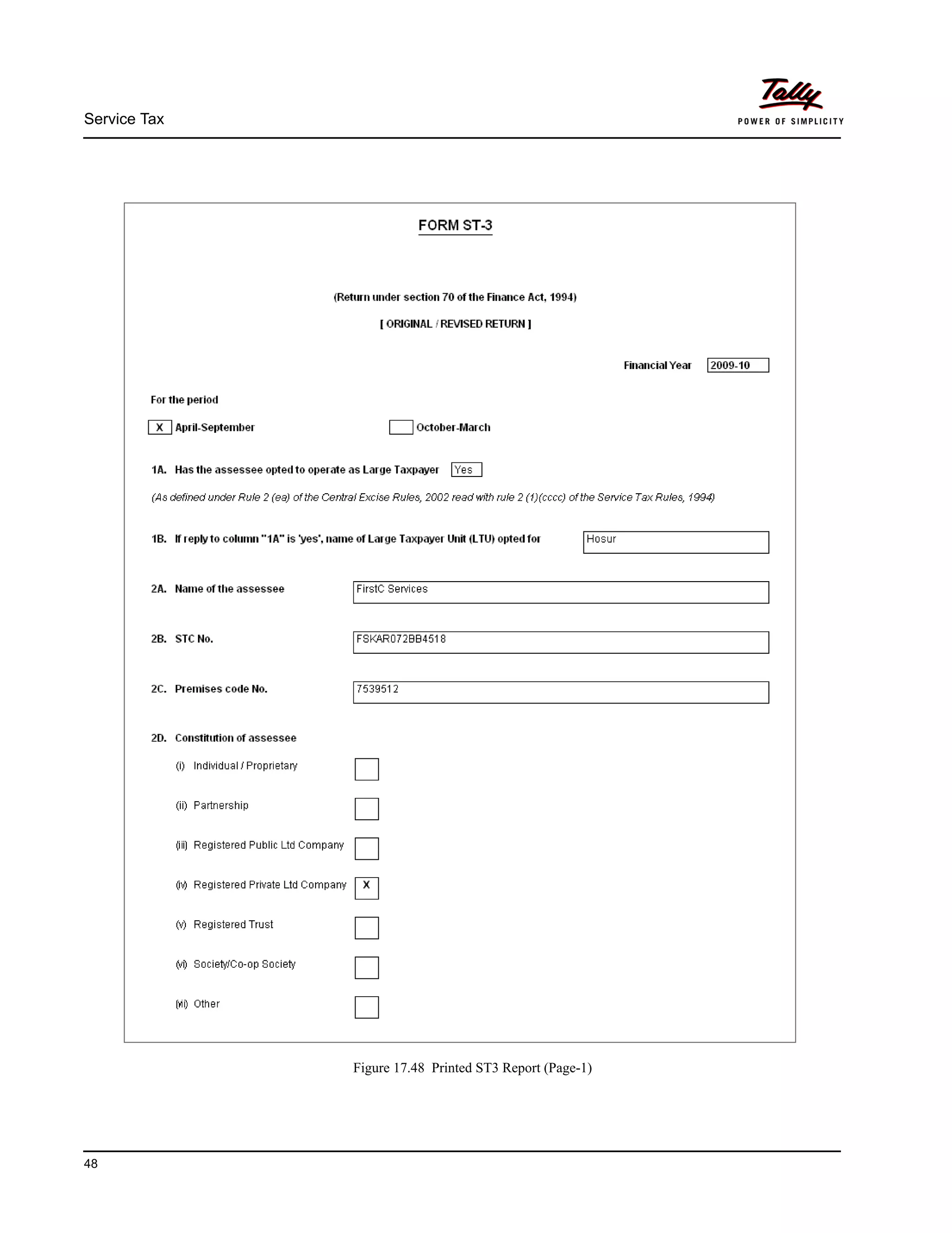 Service Tax
48
Figure 17.48 Printed ST3 Report (Page-1)
 